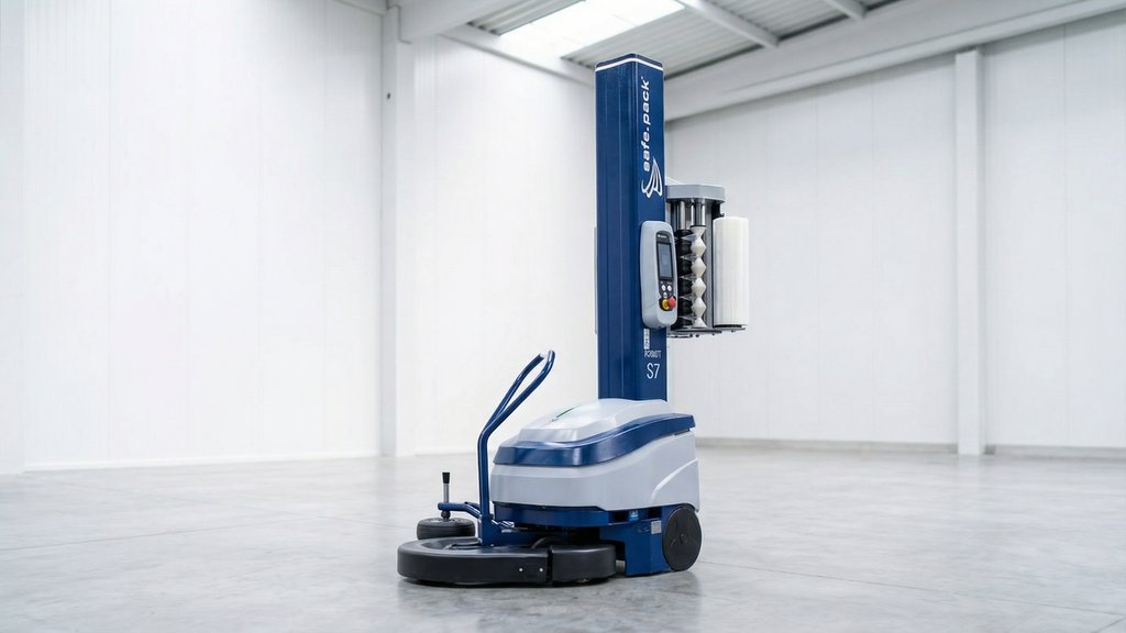 Gelochte Stretchfolie direkt an der Palette herstellen – mit dem Robot S7